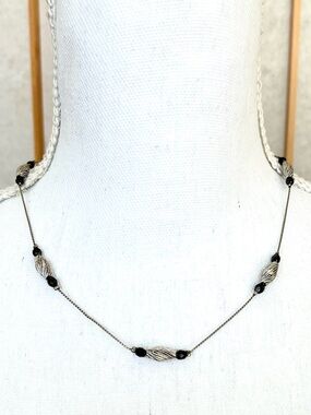 Vintage 18” Princess Length Black & Silver-Tone Beads Necklace w/ Lobster Claw